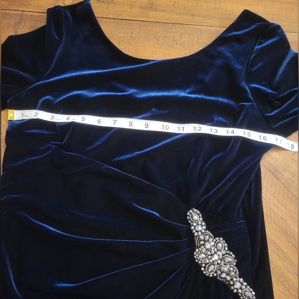 Alex Evenings Blue Velvet Cocktail Dress Size 12P - Picture 5 of 9